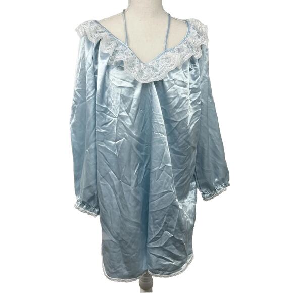 Lady Cameo Other - Vintage LADY CAMEO Dallas Satin Lace Puff Long Sleeve Nightgown Dress Union USA